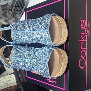Corkys Blue Glitter Wedges